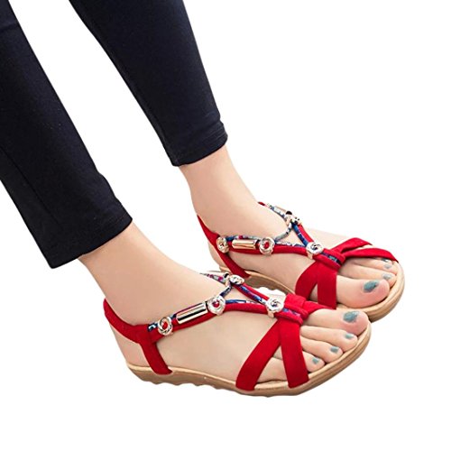 ZARLLE Sandalias De Mujer 2018 Sandalias Bohemias Plataformas Chancletas Zapatillas Slim Chanclas Mujer Zapatillas De Verano Casuales Sandalias Planas Zapatos De Playa con (39, Rojo)