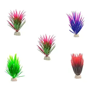 NATLIS Multicolour Artificial Aquarium Plastic Plants for Home and Fishes Tank Decoration (Random Color) (Set of 5)