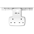 TERRIFI Double Plug Adapter with 1 USB, 1 Type C, 2 Way Plugs Extension Multi Sockets Wall Charger Adaptor with Night Light and Shelf, 10A Power Socket for Bedroom, Office, Kitchen