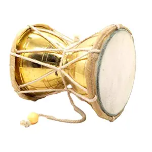 DealFry Handmade Brass Damru an Indian Musical Instrument of Lord Shiva for Kirtan, Made in India Best for Gifting (Gold-Brass)