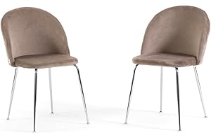 SIEDITI FUORI E DENTRO Set di 2 sedie poltroncine Sara imbottite in velluto o teddy per cucina o sala da pranzo con gambe in metallo (Velluto Tortora, Gambe Argento)