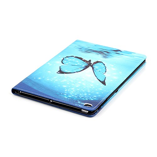iPad Air 2 Hülle, Deenor Painting Cute and Stylish Fashionable Folding Folio Book Flip Stand Schutzhülle Hülle für Apple iPad Air2 iPad 6 generation + Free Gift Touching Pen/Stylus Pen + Screen Film Protector. blue butterfly - 7