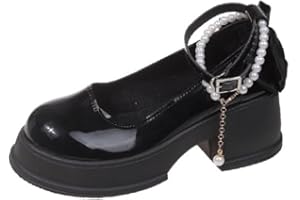 JXpxbao Mary Jane-Schuhe für Damen mit Dicker Sohle, Retro-Schnalle, Flache Schuhe mit runder Spitze, Flacher Mund, japanische süße Lolita-Lackleder-Uniform-Kleidschuhe