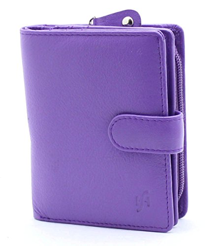 Ladies Genuine Leather Wallet Purse With Side Secure Zip Coin Pocket & ID Window Gift Boxed By Starhide #5530 (Purple)