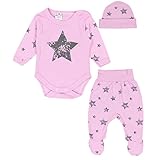 Lächelndes Bärchengesicht mit angenähten Öhren auf dem Body und hinten auf der Stramplerhose