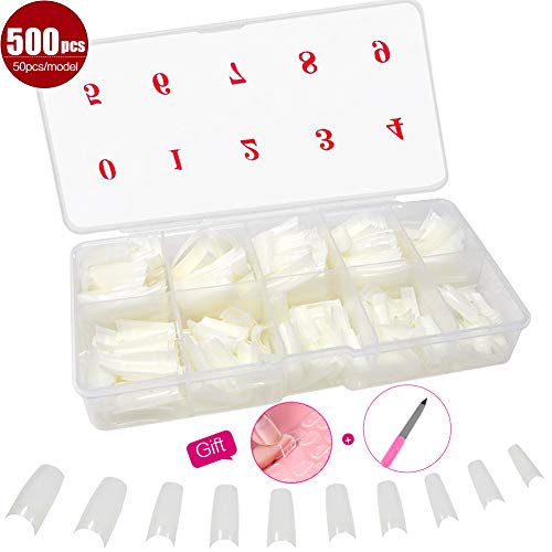 500 uñas postizas de acrílico natural artificial, uñas postizas con caja