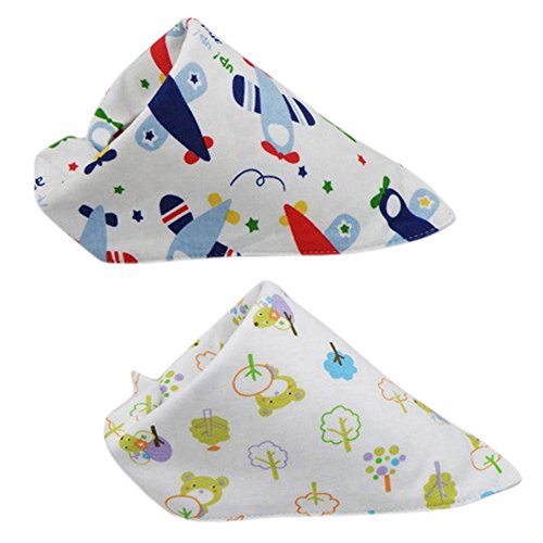 Set Of 2 Baby Cute Bandana Drool Bibs Unisex Cotton ( Animal & Plant )