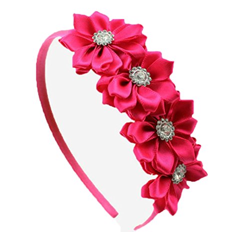 WANGSAURA Girl Kids Satin Rhinestone Flower Hair Band Headband Headwear accessories (one size, rose)