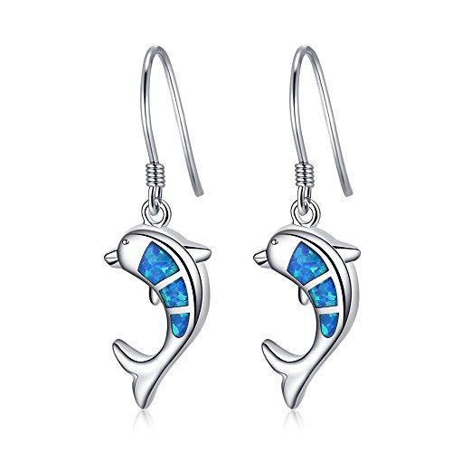 Pendientes de gota con incrustaciones de ópalo de fuego azul y verde para mujeres y niñas