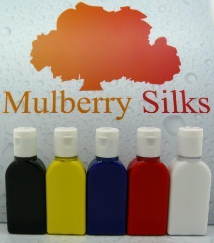 Mulberry Silks Silk Painting Iron Fixed Silk Paints 30ml (Set of 5x Colours, Red, Blue, Yellow, Black, White)