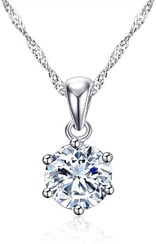 Vnox 925 Sterling Silver 6-Prong Princess Cut Cubic Zirconia Pendant Necklace for Women Girls