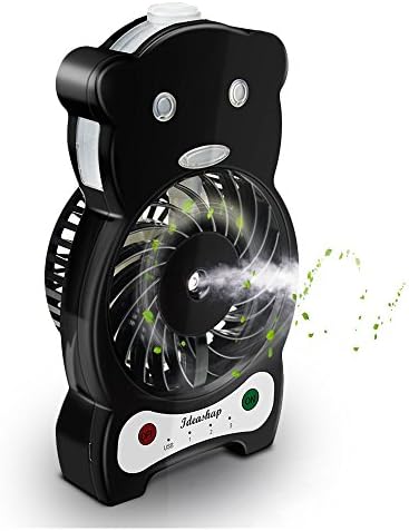 Ideashop Portable Mini USB Handheld Misting Fan 3 Speed Rechargeable Battery Desk Table Fan with Personal Cooling Mist Humidifier 1 Led Light and18650 Battery for Home Office Travel Indoor and Outdoor Activities-Black
