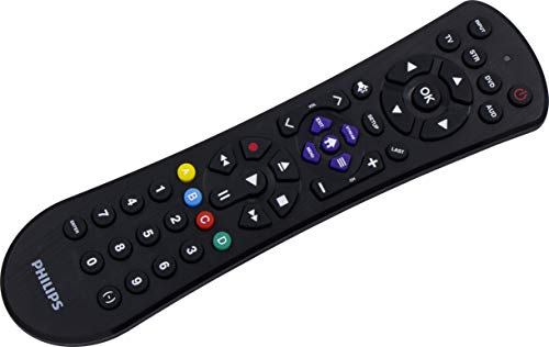 Philips 4-Device Universal Remote Control, Brushed Black Finish, Sound Bar and Streaming Player Compatible, Preprogrammed for Samsung and Roku devices, works with All Major Brands, SRP9243B/27