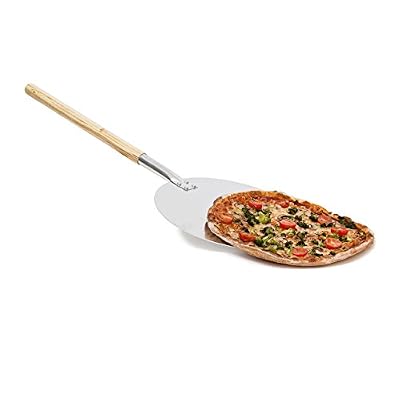 Relaxdays Pelle à pizza gâteau tarte flambée rond Ø 30,5 cm en métal avec manche en bois 79 cm de long Plateau cuisine pour mettre au four ustensile cuisine pratique
