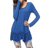 Yvelands Damen Langarm T-Shirt O Neck Volltonfarbe Bluse Tops(CN-L,Blau)