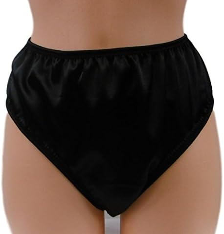 Ladies Granny Style Knickers Smooth Satin High Waist deep Sides Black