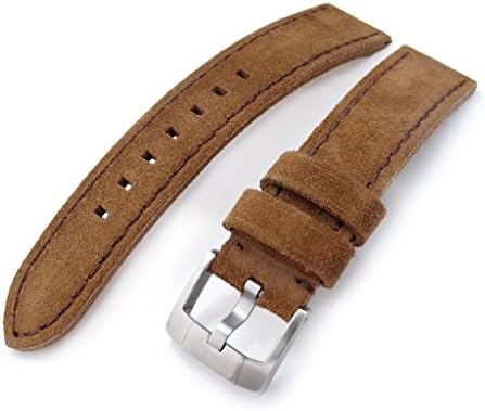 21mm MiLTAT Dark Brown Nubuck Leather Watch Band, Brown Stitching