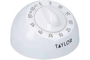 Taylor Timer da Cucina, Timer da Cucina Meccanico Classico, con Rotazione, Conto alla Rovescia e Suono di Allarme, Ideale per la Cottura al Forno, 60 Minuti, Bianco