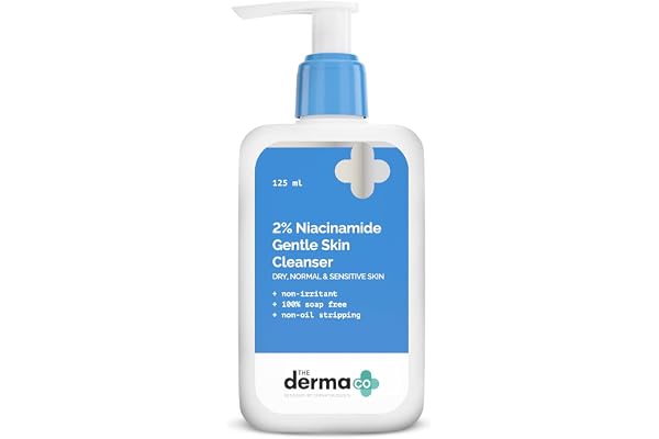 The Derma Co 2% Niacinamide Gentle Skin Cleanser for Sensitive, Dry, Normal Skin - 125 ml Non-Irritant 100% Soap-Free Non-Oil Stripping Gently Cleanses Makeup
