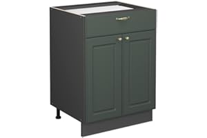 Vicco mobiletto base per cucina Fame-Line, Verde-oro Country House/Antracite, 60 cm con cassetto, senza piano di lavoro