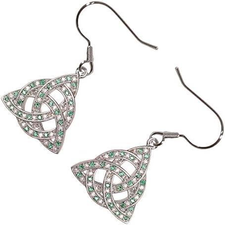 GWG® 18K White Gold Plated Celtic Trinity Knot Interlaced with Circle Ornated with Emerald Green CZ Stones Earrings for Women