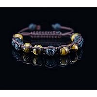 Herren Shamballa Onyx Tigerauge Armband Handgeflochten verstellbar Halbedelstein Edelstahl Rund Perle Schwarz Biker Mode Handmade Bracelet mode fashion Edelstein Perlen Silber Modeschmuck
