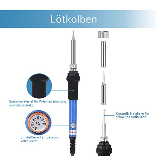 GHB Lötkolben 6 in 1 Lötset 60W 200-450°C Einstellbare Temperatur mit Koffer - 5