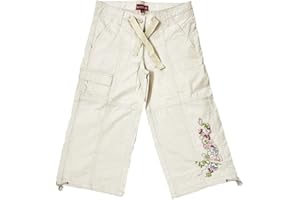 biyya® Kids Cargo Short, Girls Long Short Floral Embroidery 100% Cotton Short Lightweight Summer Short for Girls 7-14 Years