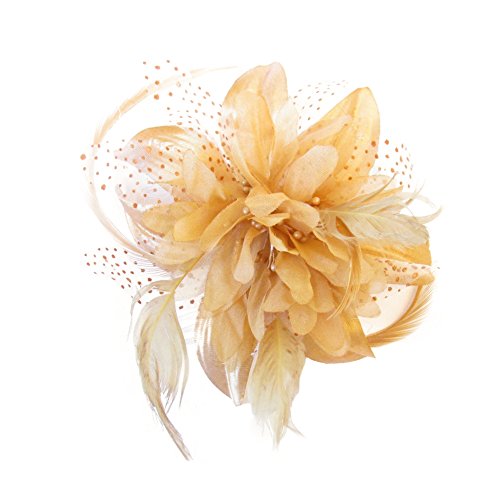 Gold Flower and Spotted Net Bridal Hair Comb Fascinator