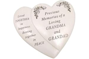 David Fischhoff Grandma & Grandad Double Heart Flower Graveside Memorial Ornament Verse Plaque, Waterproof and Weather Resistant for Indoor & Outdoor Use, 18 x 15 cm