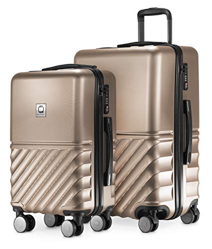 HAUPTSTADTKOFFER - Boxi - Set de 2 valises de Voyage, Taille Moyen et Bagage à Main (55/65 cm), Coque Rigide Legere, ABS, TSA, 4 roulettes Double, Or
