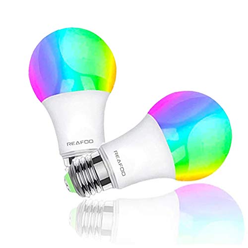 REAFOO Bombillas inteligente Wifi E27 LED 9W Smart Bombilla Dimmable Multicolor RGB + W Control remoto para iOS Aplicación de Android Funciona con Amazon  Alexa Echo y Google Home (paquete de 2)