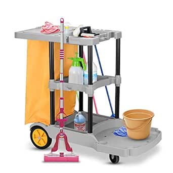 COSTWAY Reinigungswagen mit Ablagen, Putzwagen Hotel, Wischwagen