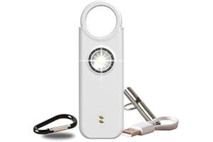 VOLTEK kit sifflet et Alarme personnelle (Blanc) Femme Defense + detecteur Porte et fenêtre autodéfense Auto Alarme Mini Autonome + sifflet Urgence personnelle Lampe puissante 135 DB, USB-C, Guide