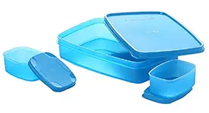 Signoraware Plastic Compact Lunch Box Set, 850 Ml, 3 Pieces, T Blue