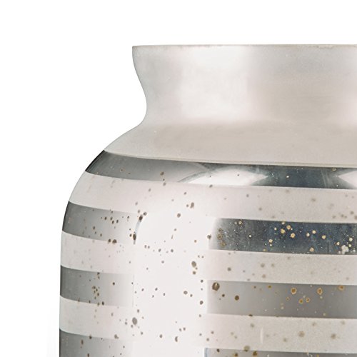 Relaxdays Deko Vase mit Streifenmuster, Bodenvase 32 cm, aus Glas mit großer Öffnung, matt und verspiegelt, HBT: 32 x 22 x 22 cm, silber - 5
