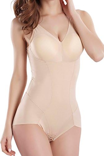Full Bodysuit Body Briefer Shoulder Strap Shapewear Tummy Control for Women Beige S