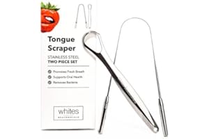 Whites Beaconsfield Stainless Steel Tongue Scraper Two-Piece Set for Oral Care, Bacteria Removal, Durable and Easy to Use, Hygienic Dental Tool, Reusable and Portable Design for Daily Cleaning