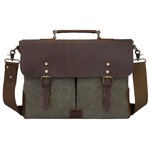 S-ZONE Vintage Segeltuch Leder Unisex Damen Herren Junge Multifunktiontasche Umh  ngetasche Henkeltaschen Laptoptasche Beutel f  r Arbeit Studium Reis