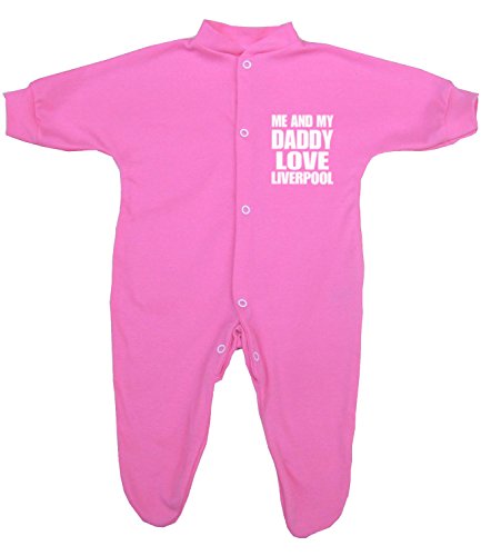 1 'ONE' Me and my Dad Love Liverpool Baby Sleepsuit Babygro Newborn -12 mths in choice of 9 Colours. Pink, 3-6 Mths