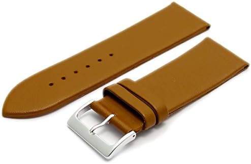 Fine Calf Leather Watch Strap Band 28mm Tan with Chrome (Silver Colour) Buckle. Free Spring Bars (Watch Pins)