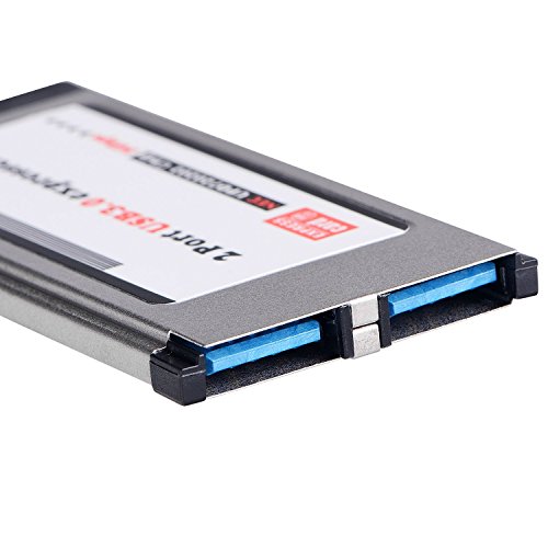 tinxi® USB 3.0 Super Speed PCMCIA Express Card Karte 34mm (mit 2 Ports, Win 7 / 8 / 10 kompatibel) USB3.0 Adapter mit bis zu 5 Gbps Übertragungsrate für Notebook Laptop USB Hub intern - 2