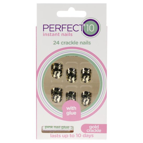 Perfect 10 Instant Nails Crackle Effect - 24 Nails With Glue (Gold Crackle)