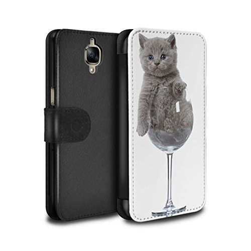 Stuff4 Coque/Etui/Housse Cuir PU Case/Cover pour OnePlus 3/3T / Verre de vin Design / Chatons mignons Collection Stuff4 Coque/Etui/Housse Cuir PU Case/Cover pour OnePlus 3/3T / Verre de vin Design / Chatons mignons Collection