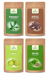 YASHU Pure Bhringraj Reetha Brahmi & Amla Organic Powder for Hair & Scalp | Anti-Dandruff Combo for Men & Women (400g)