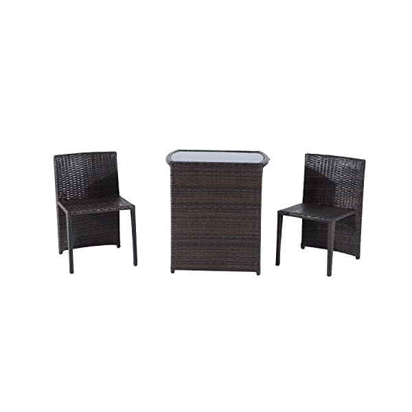 Outsunny Garden Rattan Furniture Bistro Set 3 PCs Patio Weave Companion Chair Table Set Conservatory Seaters - Image 6