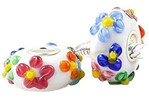 Andante-Stones Argento Massiccio Sterling 925 Originale Vetro di Murano Perlina Bead Mondo degli Animali Fiori Ciondolo da Donna Charm per bracciali e collane Europei + Sacchetto di Organza