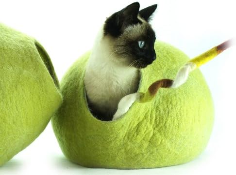 The Basis Of The Cat, House, Cave. infeltrito Hand. Sheep Wool, Natural and Eco-Friendly. Colour Birch Green. Size L (Large)