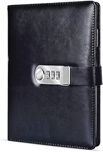 AccuPrints 2021 undated Black PU Leather Notebook Diary with Lock A5 Size Combination Lock Password - 200 Pages