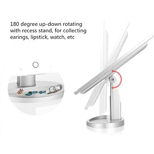 LED Make up Spiegel, Frideko 16 LEDs beleuchtete dreiseitig faltbarer Kosmetikspiegel mit abnehmbare 10x Vergrößerungsspiegel, Touch Schalter, Hinterbauständer, Batteriebetrieb für Badezimmer Schlafzimmer Reise Ankleideraum - 6